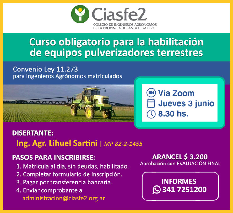 Curso obligatorio para la habilitación de equipos pulverizadores terrestres